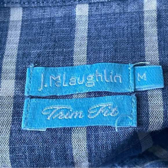 J. McLaughlin Trim Fit Linen Cotton blend button down Shirt blue 35480 - Picture 10 of 12